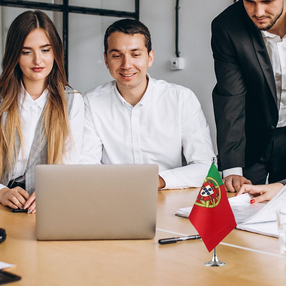 Portugal Flag Portuguese Flags, Small Mini Portuguese Desk Flag, Used for Table Office Classroom Home Patriotic Events Decorations