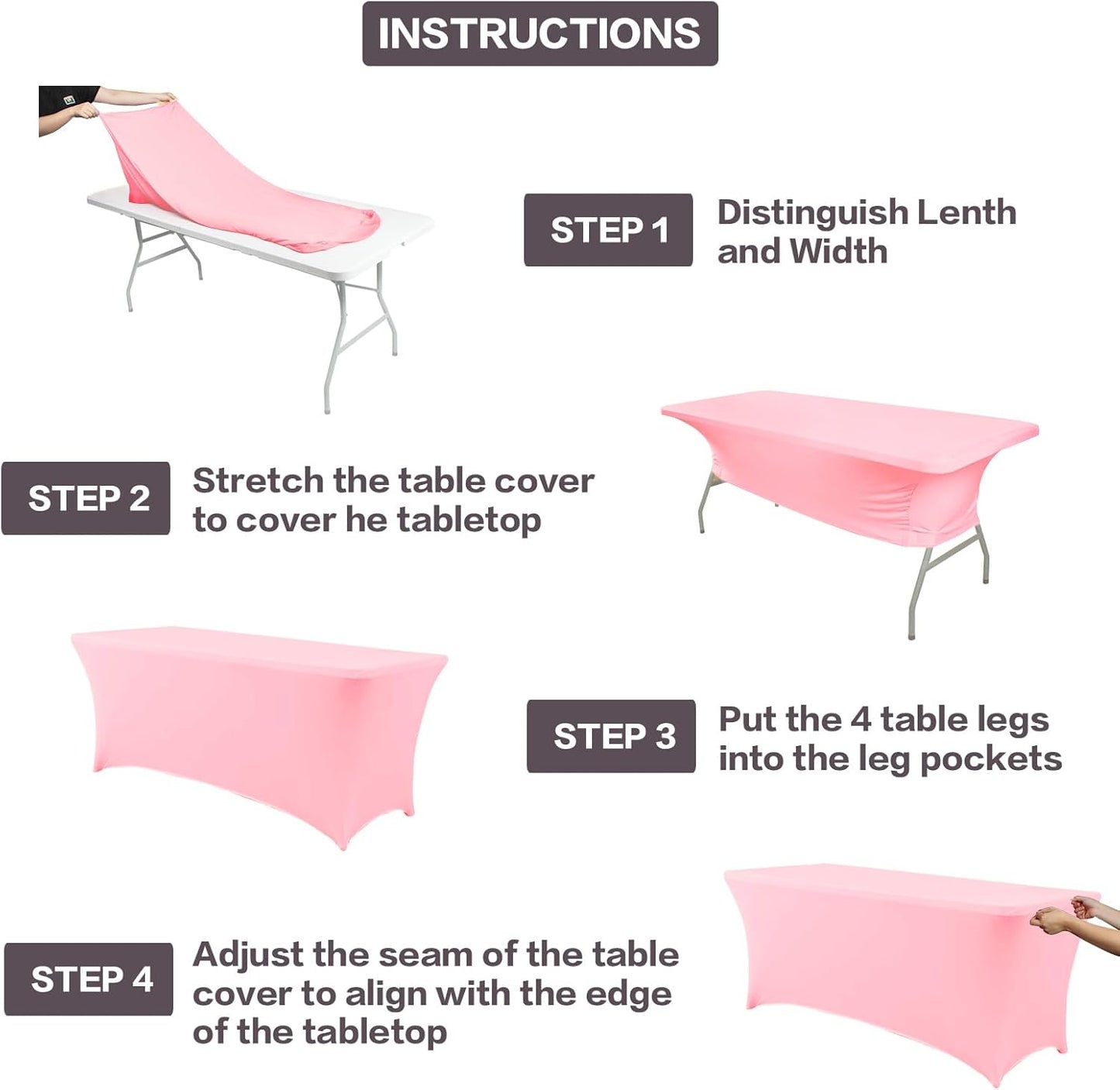 IVAPUPU 8FT Table Cloth for Rectangular Fitted Events Stretch Pink Table Covers Washable Cover Spandex Tablecloth Protector for Party, Wedding, Cocktail, Banquet, Festival