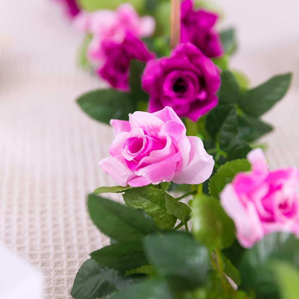 Kisflower 3PCS/23.7FT Artificial Rose Flower Garland, Fake Vines Silk Floral Hanging Plant for Wedding Arch Decorations Room Party Home Garden Hotel Office Wall Decor (Fuchsia)