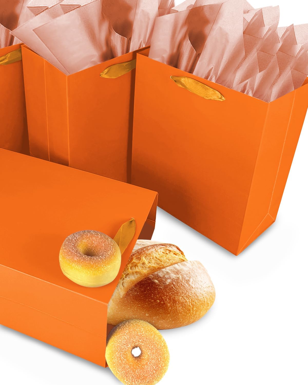 Gcardist Orange Gift Bags with Tissue Paper for Wedding, Birthday, Party Supplies-7.9"x4.3"x9.6" Medium Size Cardboard Gift Bags（16pcs Bags +32pcs Tissue Paper ）