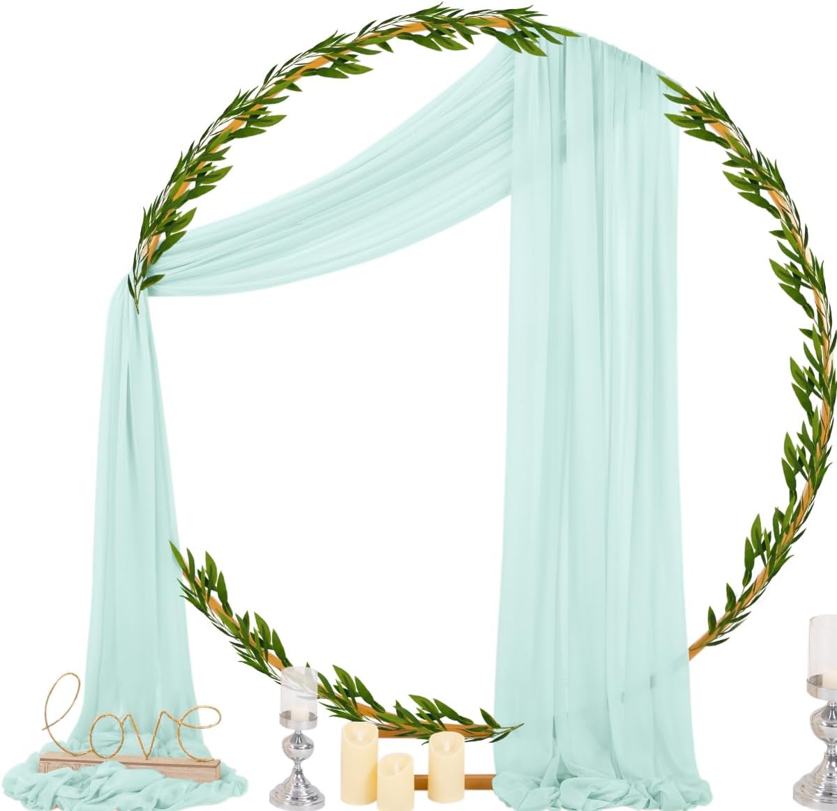 Socomi Wedding Arch Draping Fabric 29" x 20Ft 4 Panels Mint Green Sheer Outdoor Curtain Drapes Extra Long for Wedding Ceremony Birthday Party Decoration