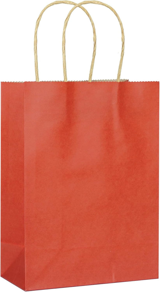 25 PCS Small Dark Red Gift Bags Kraft Paper Bags with Handles for Party Favor (8.2 x 6 x 3.1 in)