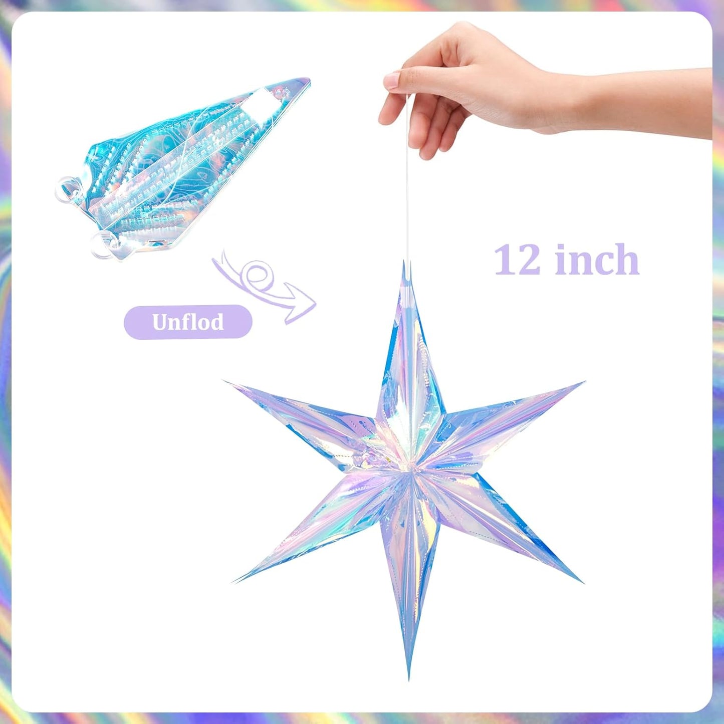 Dazzling Colorful Hexagonal Star Decoration Hanging Decorative Folding Rainbow Shine Party Ornaments for Christmas Tree Winter Party Birthday Wedding Frozen Theme Decoration