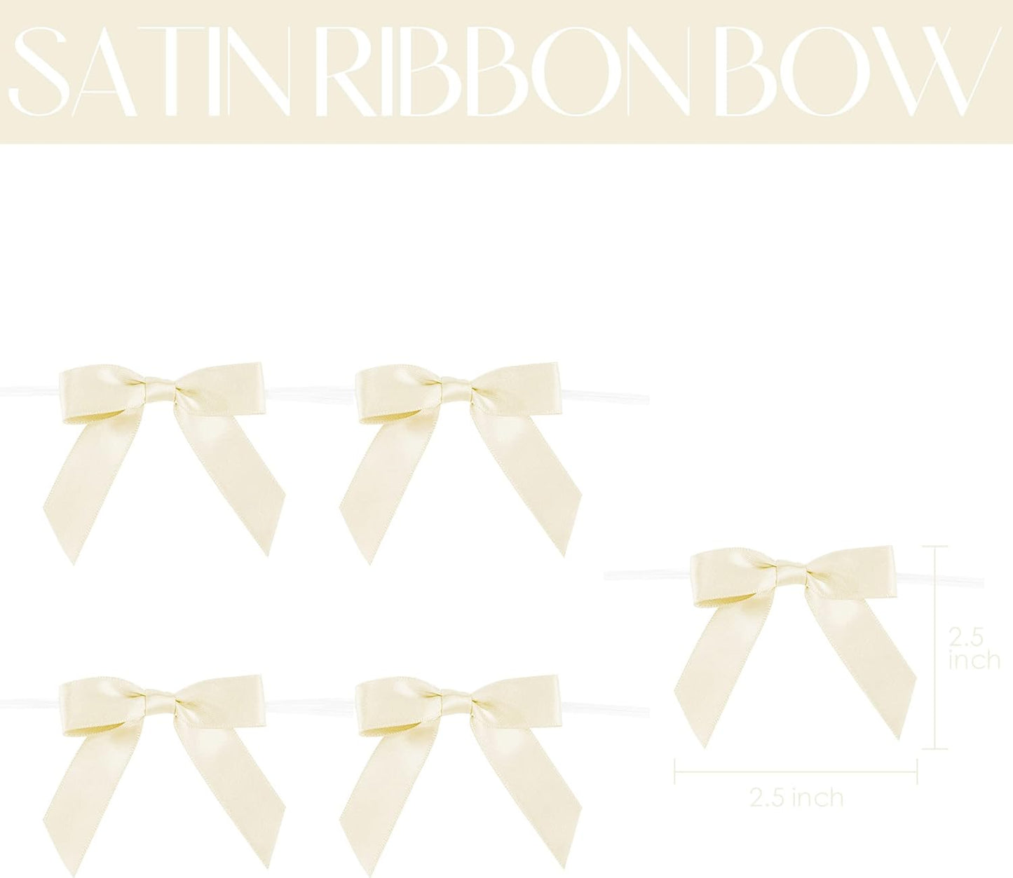 AIMUDI Ivory Bows 2.5" Pretied Satin Ribbon Bows Premade Twist Tie Bow for Treat Bags Cake Pop Bow for Wedding Favors Mini Bows for Gift Wrapping Baby Shower Decorations - 50 Counts