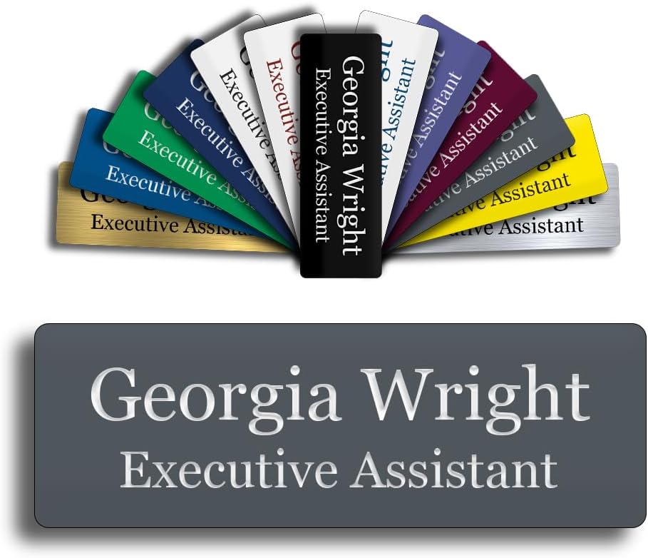 Custom Engraved Name Tag 1" x 3" Personalized Badge Magnetic or Pin Backing Made in The USA by Gem Awards (Gray)