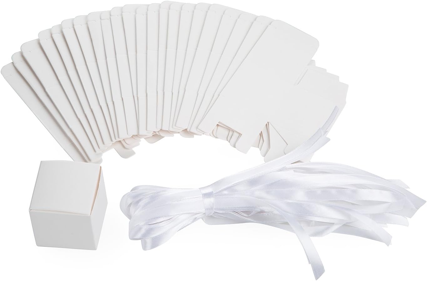 AWELL White Gift Candy Box Bulk 2x2x2 inches with White Ribbon Party Favor Box,Pack of 50