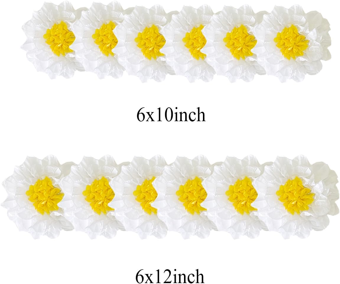 12pcs 10in 12in White Yellow Paper Flowers Tissue Flowers Pom Paper Pom Poms Hanging Paper Flowers Wall Backdrop Wedding Party Flower Decorations DIY Art Craft Blooms for Birthday Baby Shower Decor