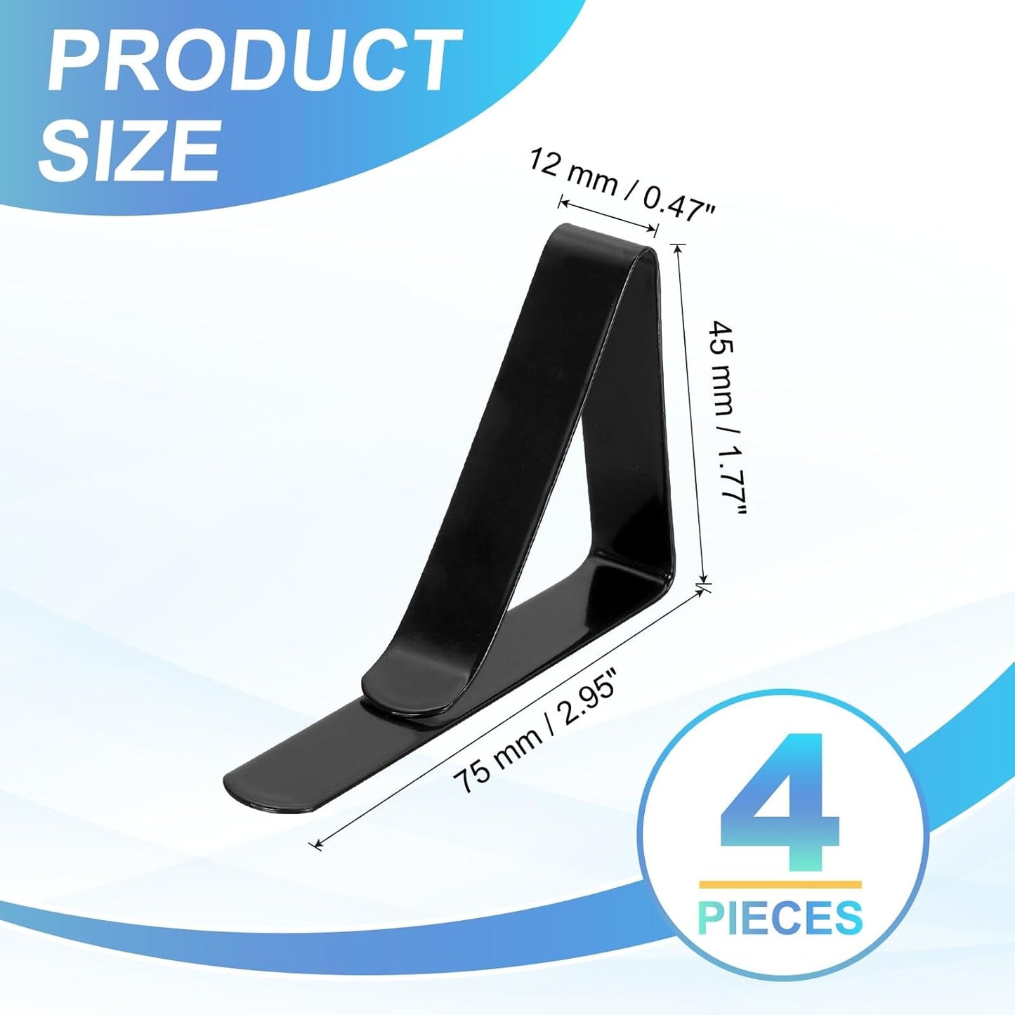 uxcell 4 Pack Tablecloth Clips, Stainless Steel Table Cloth Cover Clamps, 2.95" x 1.77" Windproof Holder Clips for Home Party Picnic Wedding Camping Dining Tables, Black