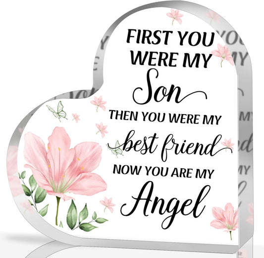 Acrylic Heart Plaque - In Memory of Son, Memorial Decor for Loss of Loved One, Bereavement Condolences Gift