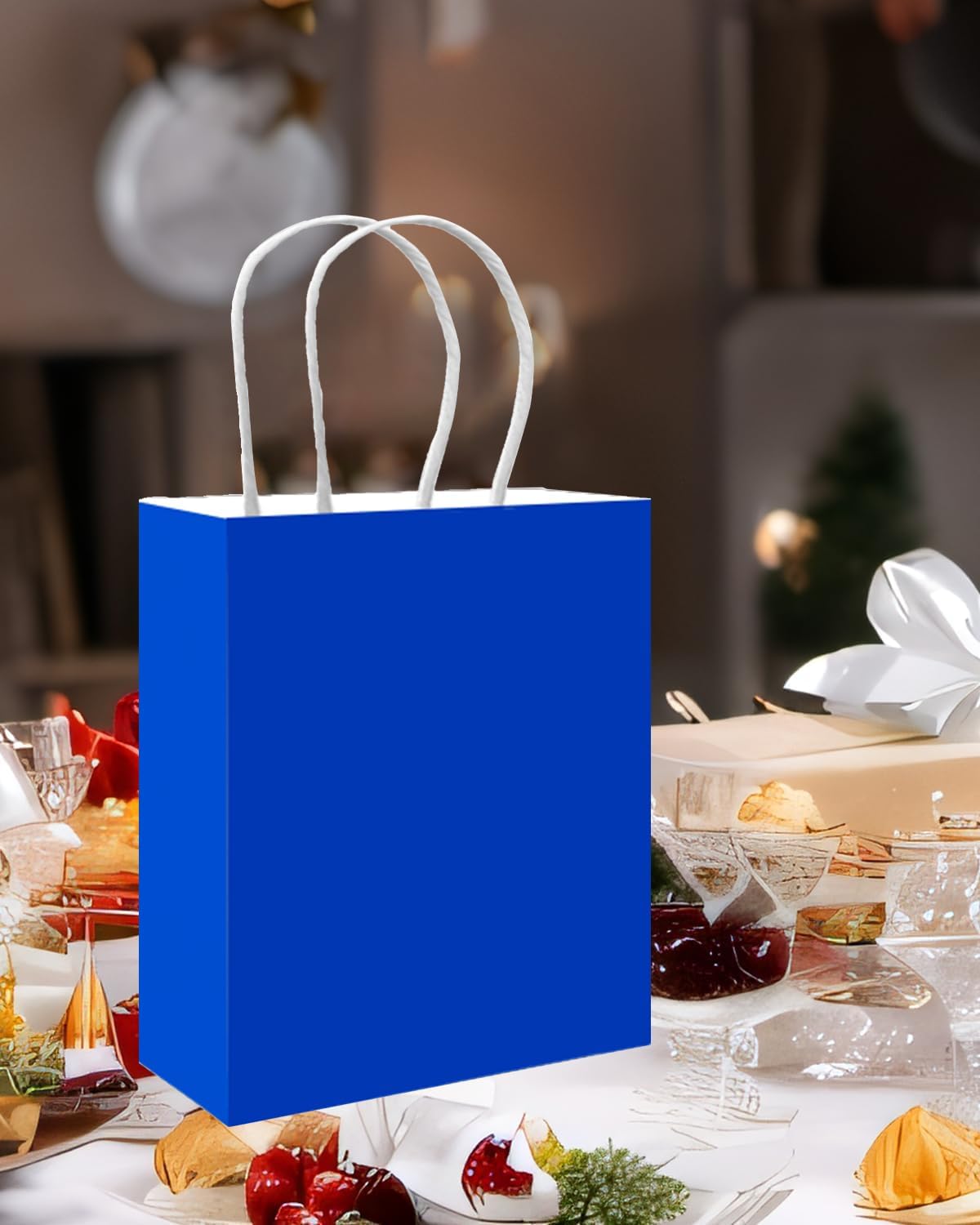 qiqee 50-Packs Diamond Blue Paper Gift Bags with Handles Bulk 13"x10.3"x4.6" Large Size Party Favor Bags Multiple Uses