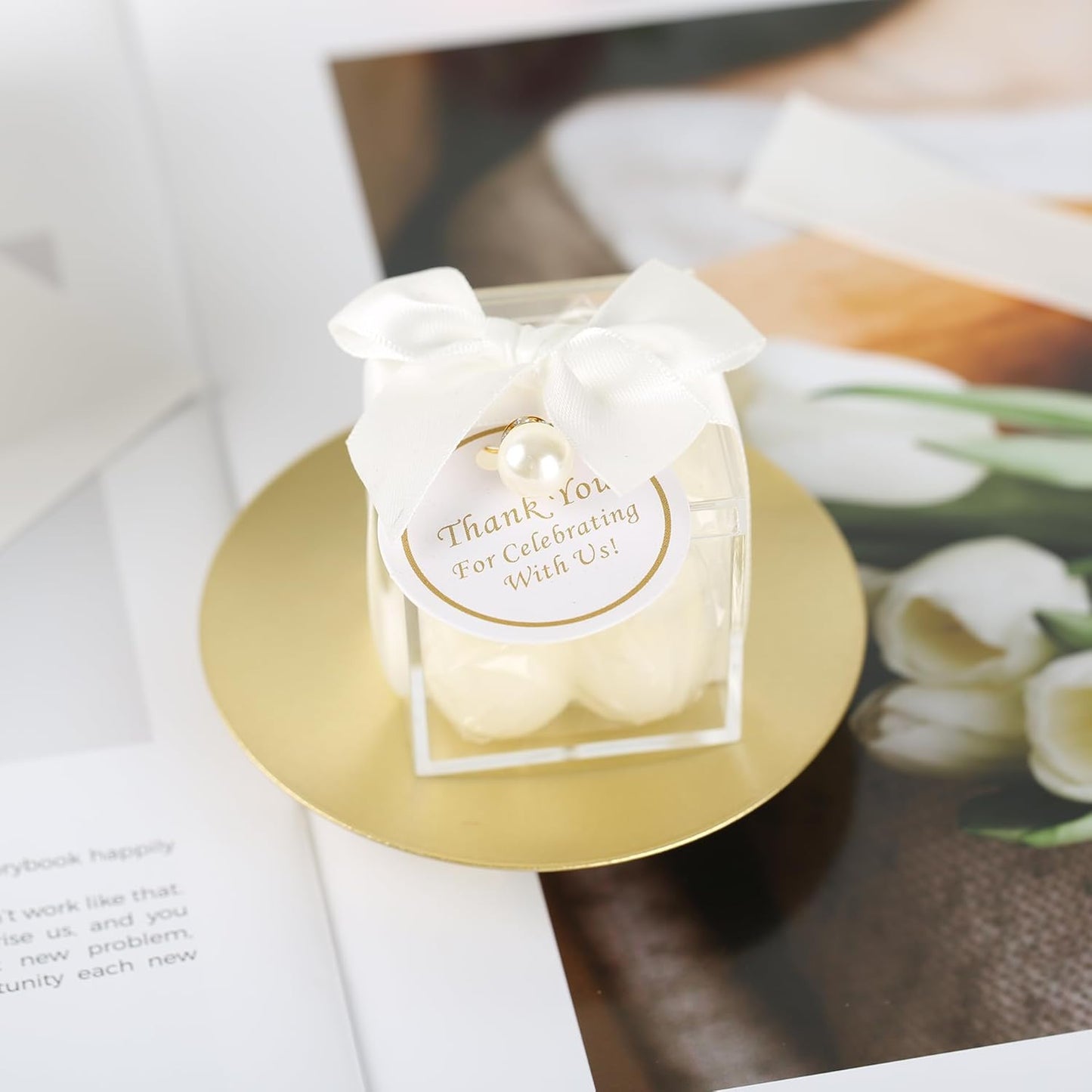 20 Pcs Small Bubble Candles Elegant Party Favors Bulk Set with Decorative Ribbons Thank You Cards for Bridal Shower Guest Gifts (20, White)