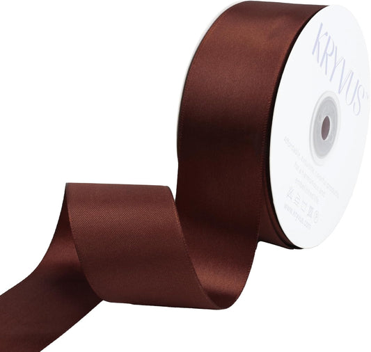 Coffee Brown Satin Ribbon 1-1/2 inch X Continuous 50 Yards, Single Face Polyester Ribbon Perfect for Gift Wrapping, Flower Bouquet, Wedding Decor, Crafts, Bow Making, Sewing and More