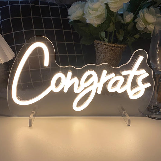 Congrats Table Number Neon Sign Desk Lamp Night Light Wedding Letter LED Neon Sign Wedding Table Decorations Neon Light Shop Bedroom Home Room Decor Christmas Party Warm White USB 30×16.5 CM