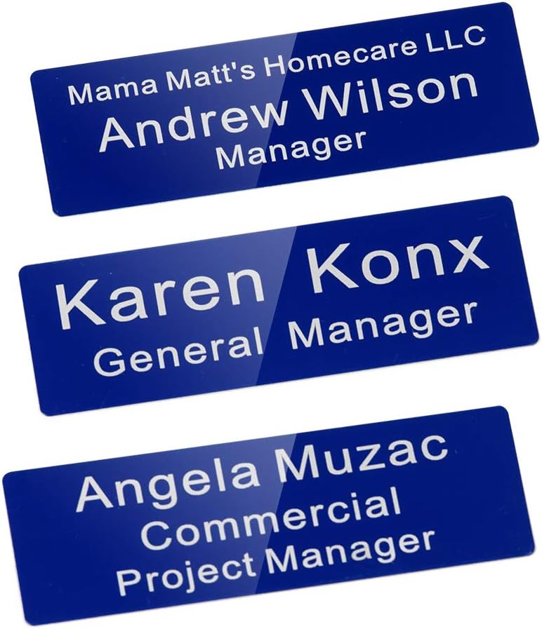 Custom Engraved Name Tag Badge for Business Personalized Identification with Pin or Magnetic Backing Aluminum ID Badge (Bule/White, 1" x 3")