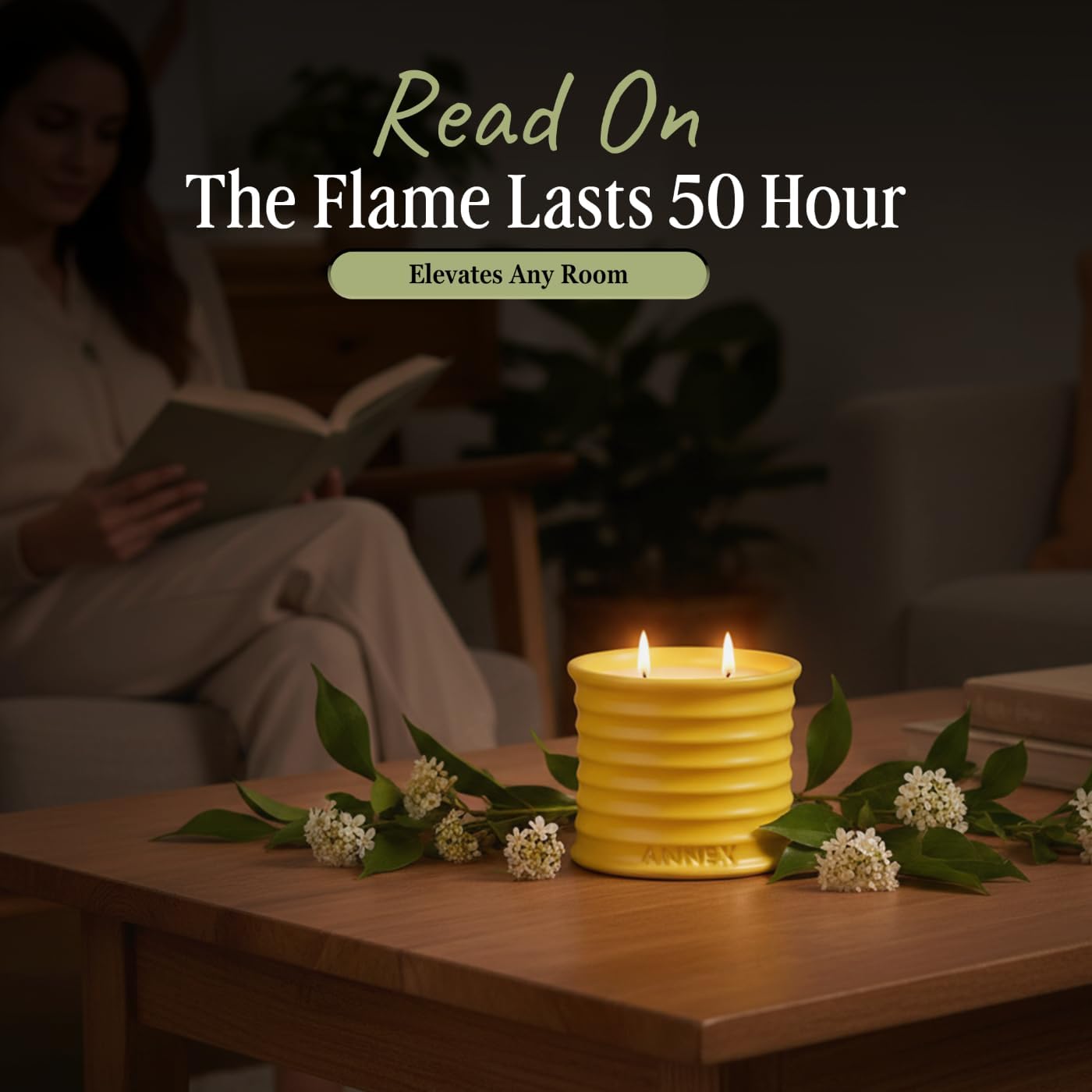 Scented Luxury Candles in Handmade Ceramic Jars, Soy Wax | Flower Bomb – Lily of The Valley & Jasmine, Large Candle | Non Toxic, 2 Wicks, Reusable Yellow Jar | Natural Spring Aromatherapy for Women