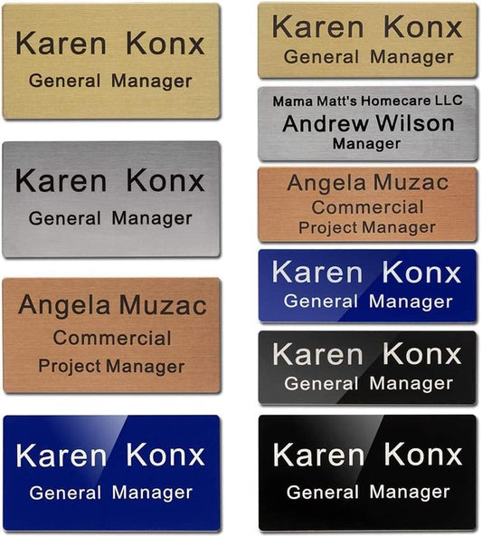 Custom Metal Engraved Name Tag Badge for Business Personalized Identification ID Tag with Pin or Magnetic Backing (1" x 3")