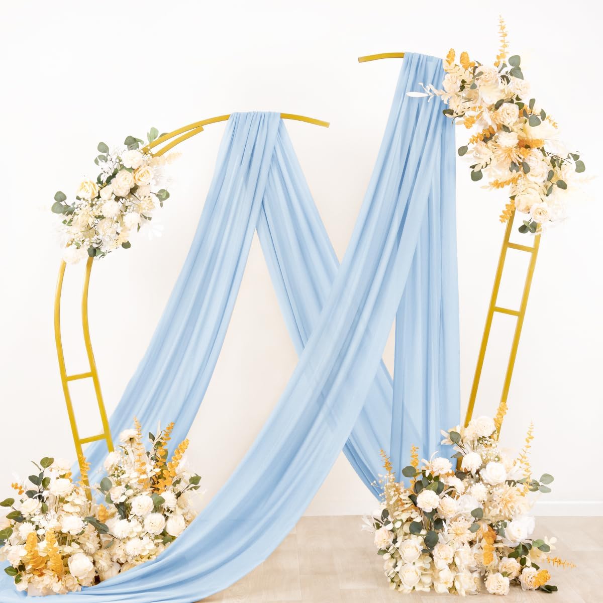 Socomi Wedding Arch Draping Fabric 2 Panels 29" x 19Ft Baby Blue Sheer Chiffon Curtain Drapes 6 Yards for Wedding Ceremony Birthday Party Decoration