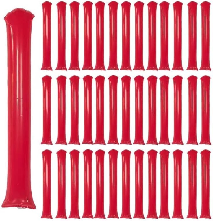 40pcs Round headTeam Spirit Boom Sticks Thunder Sticks Cheering Sticks Team Spirit Plastic Cheerleading Spirit Stick Clapper Inflatable Noise Maker Sports Supply (Red)