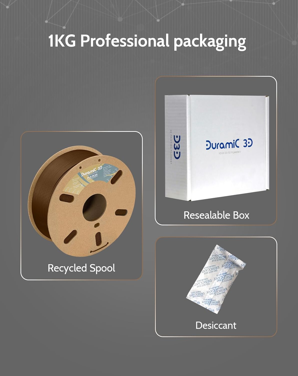 DURAMIC 3D PLA+ Filament 1.75mm 1Kg Brown, PLA Plus Filament 1Kg Spool(2.2lbs) Tougher and Stronger, Dimensional Accuracy Probability +/- 0.02mm