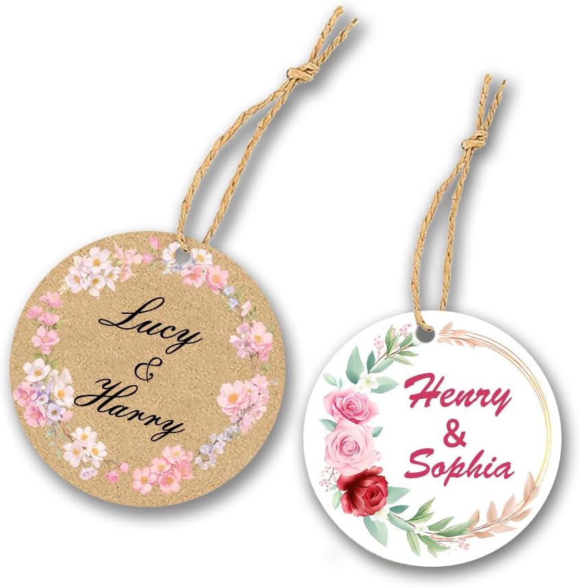 Custom Gift Tag, Personalized Favor Label, Kraft Wrapping Decoration, Wedding Supplies Birthday Party Craft, Thick Paper Hang Card with String (Round Shape)