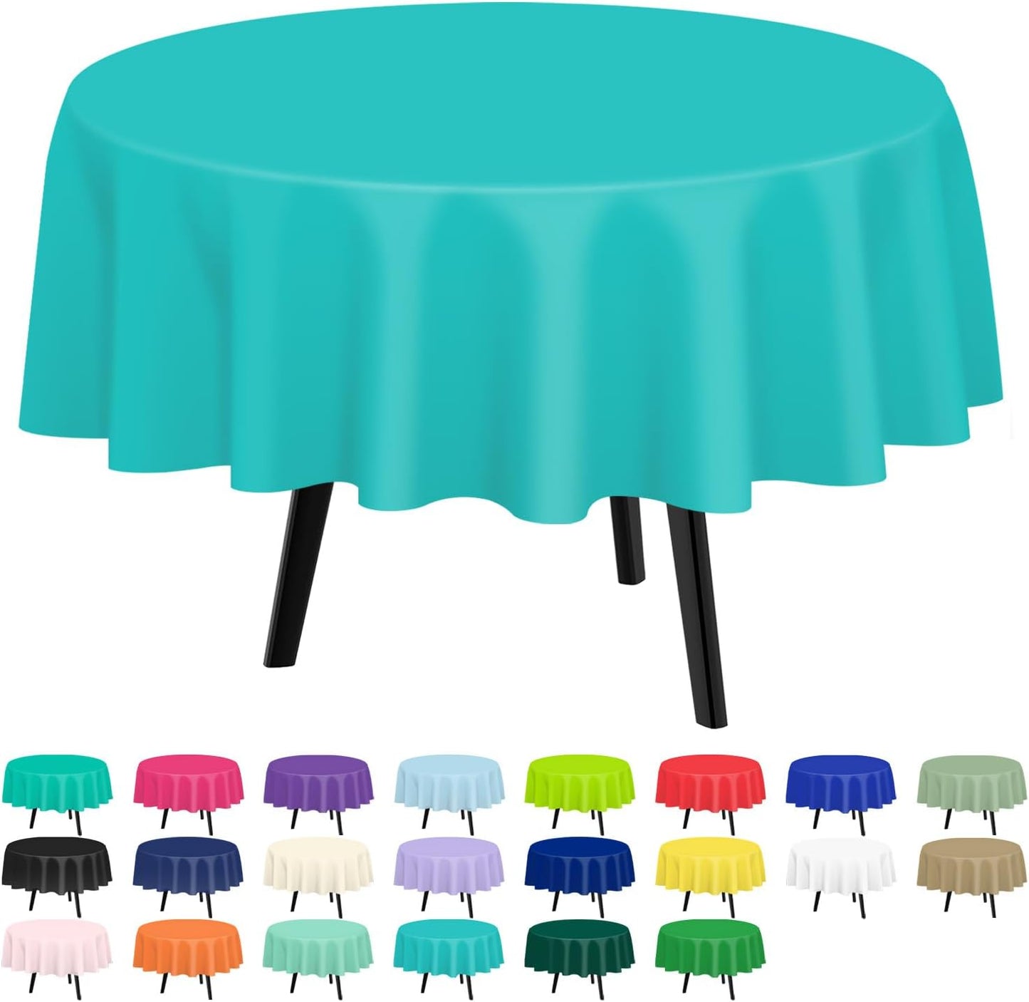 QIKSION Aqua Blue Round Tablecloth 12 Pack, 84 Inch Plastic Table Cover Disposable for Parties
