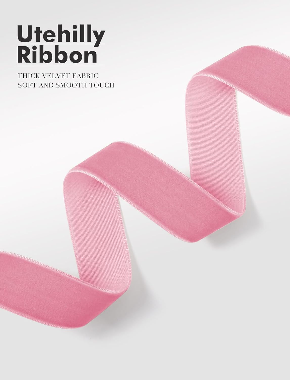 Pink Christmas Velvet Ribbon for Tree, Gift Wrapping, Flower Bouquet, Wreath Decorations, Bow Making 1'', 25 Yards