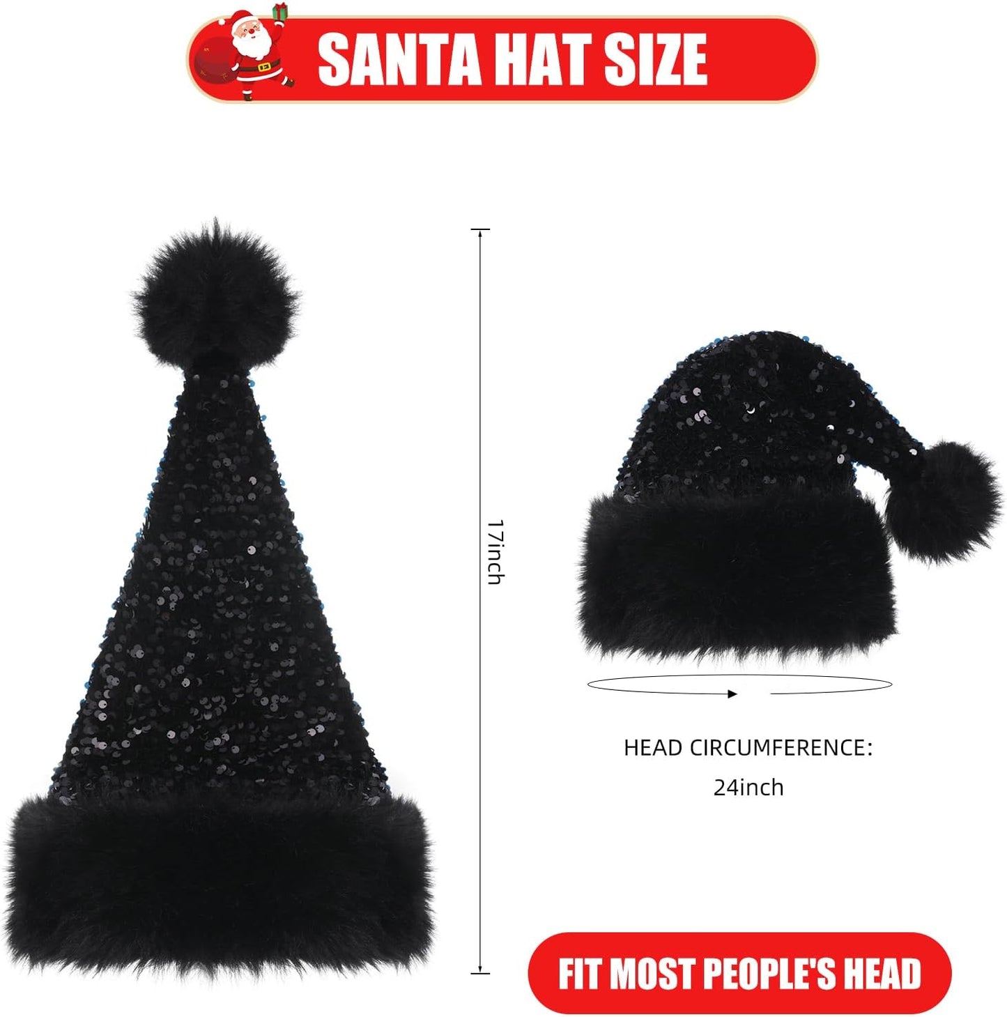 Personalized Sequin Santa Hat for Adults, Red Glitter Christmas Party Hat, Xmas Halloween New Year Holiday Headwear