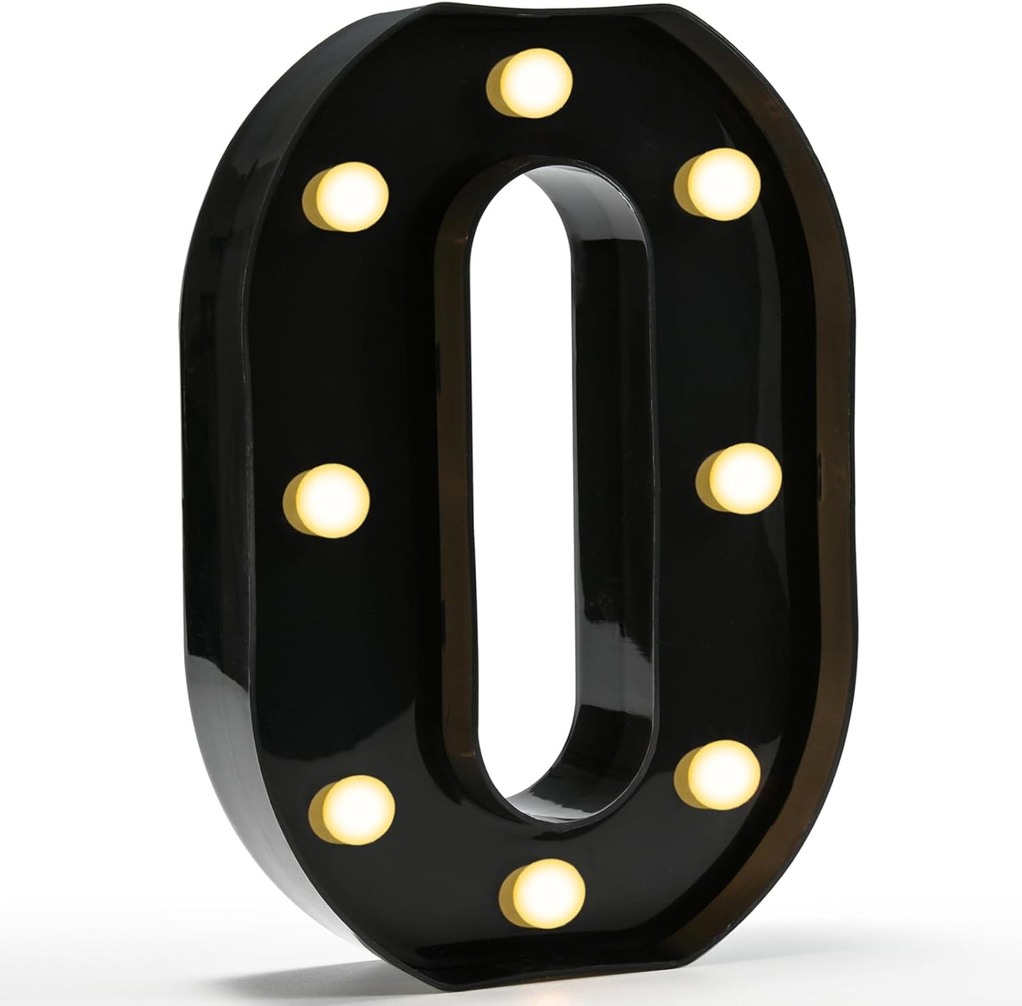 Pooqla Decorative Led Light Up Number Letters, Black Plastic Marquee Number Lights Sign for 10th 50th Birthday Party Wedding Decor Battery Operated Black Number 0