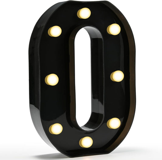 Pooqla Decorative Led Light Up Number Letters, Black Plastic Marquee Number Lights Sign for 10th 50th Birthday Party Wedding Decor Battery Operated Black Number 0