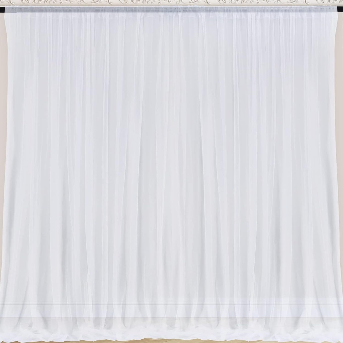 10x10 White Tulle Backdrop Curtains for Parties, Sheer Backdrop Curtain Wedding Photo Background Drapes for Baby Shower Photography Birthday Party