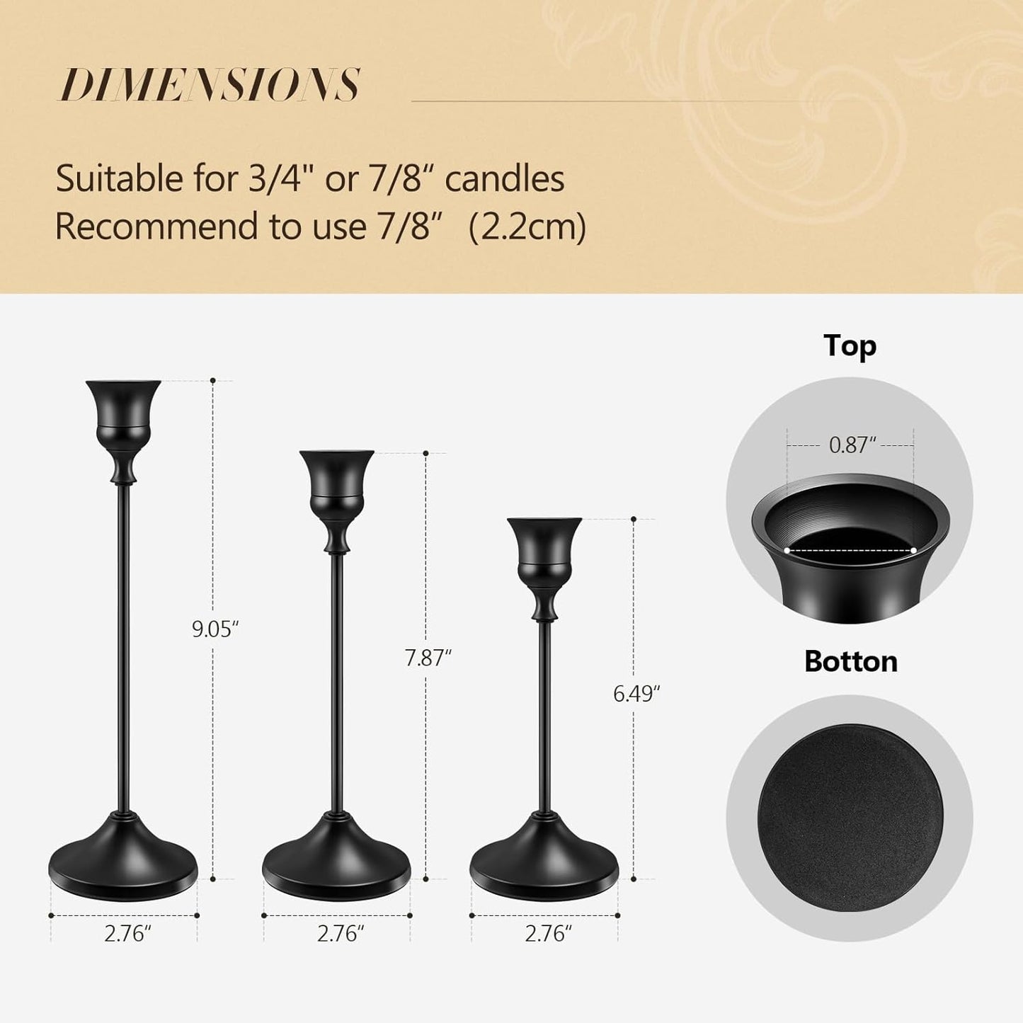 Candlestick Holders 6 PCS Metal Taper Candle Holders, KSWING Black Candle Stick Holders Set, Perfect for Table Centerpiece Mantel Party Wedding Christmas Home Decor, Set of 6