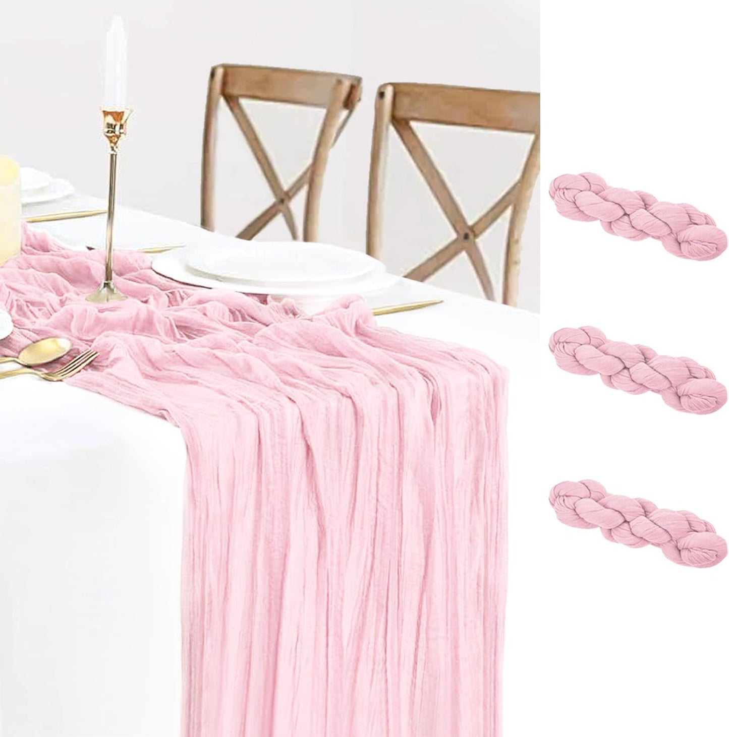 3 Pack Light Pink Cheesecloth Table Runner Gauze Table Runner Rustic Sheer Cheese Cloth 10Ft for Wedding Baby Shower Bridal Shower Sheer Boho Fall Thanksgiving Home Decor