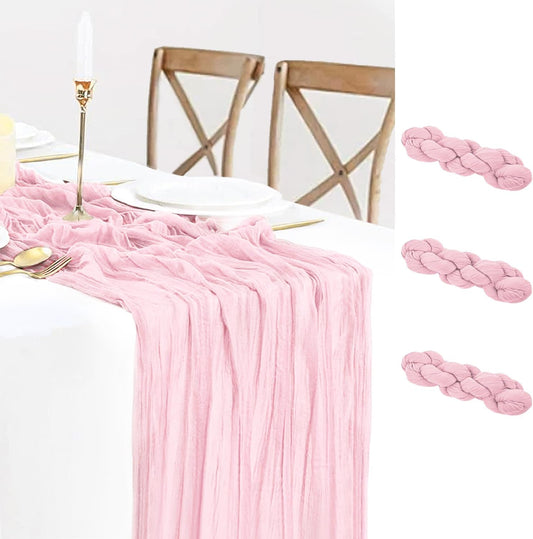 3 Pack Light Pink Cheesecloth Table Runner Gauze Table Runner Rustic Sheer Cheese Cloth 10Ft for Wedding Baby Shower Bridal Shower Sheer Boho Fall Thanksgiving Home Decor