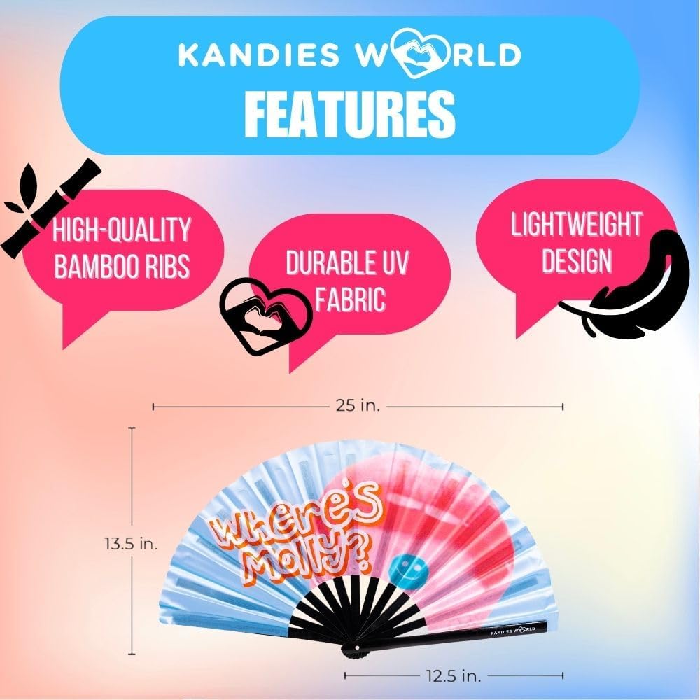 Kandies World UV Reactive Custom Festival Folding Hand Fan - Unique Designs, Made of Bamboo, Clacking Sound, Lightweight - Perfect Rave and Festival Accessory!