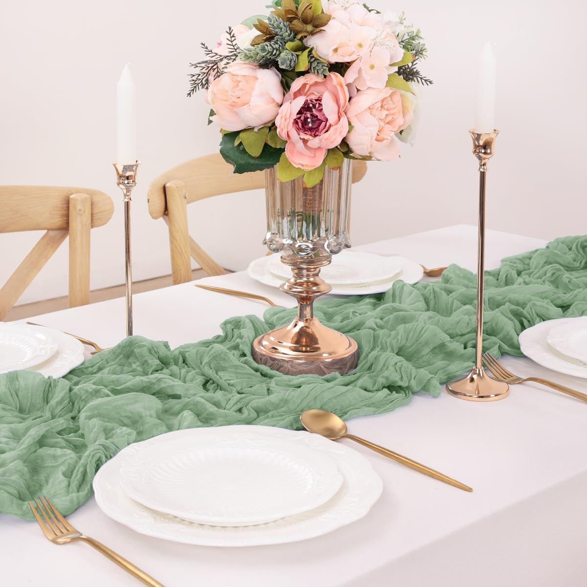 Sage Green Table Runner Cheesecloth Table Runner 4 Pack 14FT Farmhouse Table Runners 160 Inches Fall Table Decor Dining Room Centerpiece Wedding Boho Baby Shower Birthday