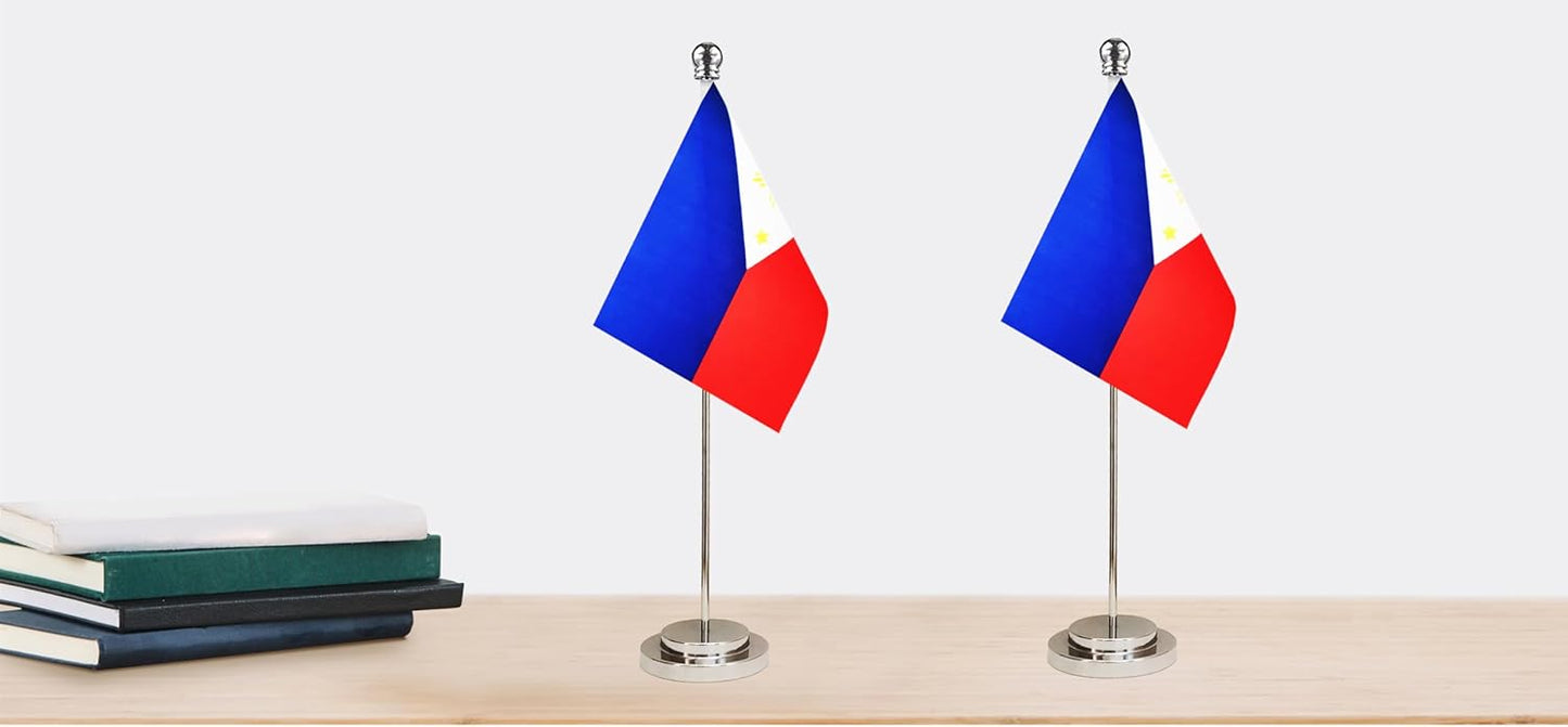 Philippines Filipino Deluxe Desk Flag Set Small Mini Miniature Philippines Filipino Table Desktop Flags,Festival Events Celebration,Office Decoration-2 Pack