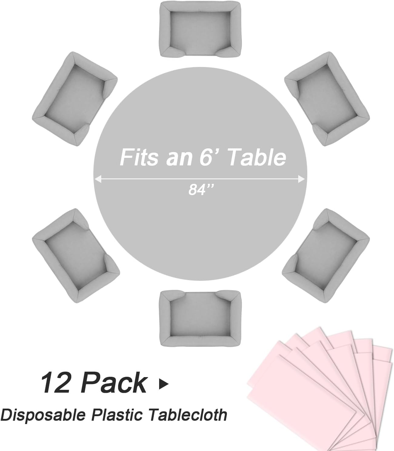 QIKSION Pink Round Tablecloth 12 Pack, 84 Inch Plastic Table Cloth Disposable for Parties