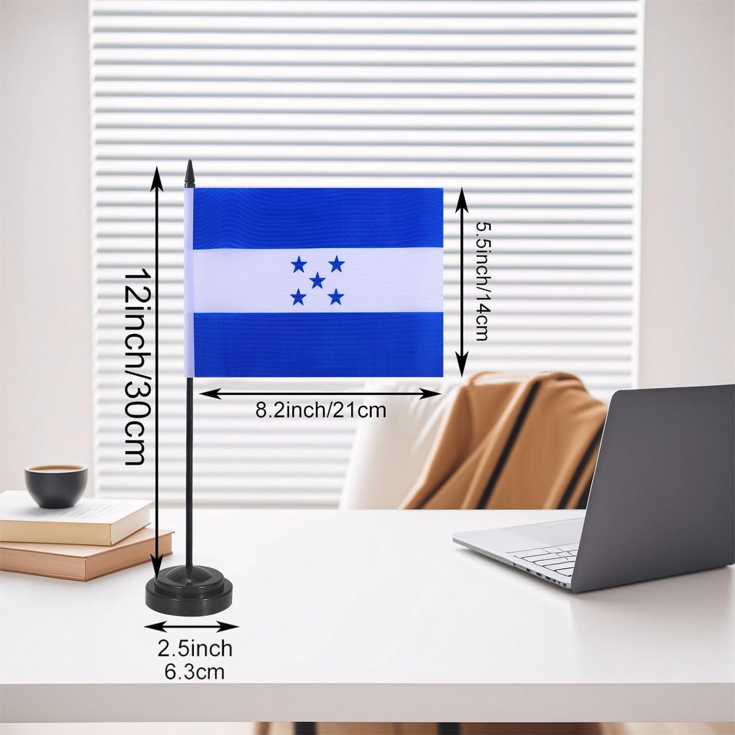 Honduras Desk Flag 12" Solid Pole Deluxe Set Hondurans Flags Banner Mini Small Honduras Office Table Flags with Black Stand Base Desktop Decorations(2Pack)