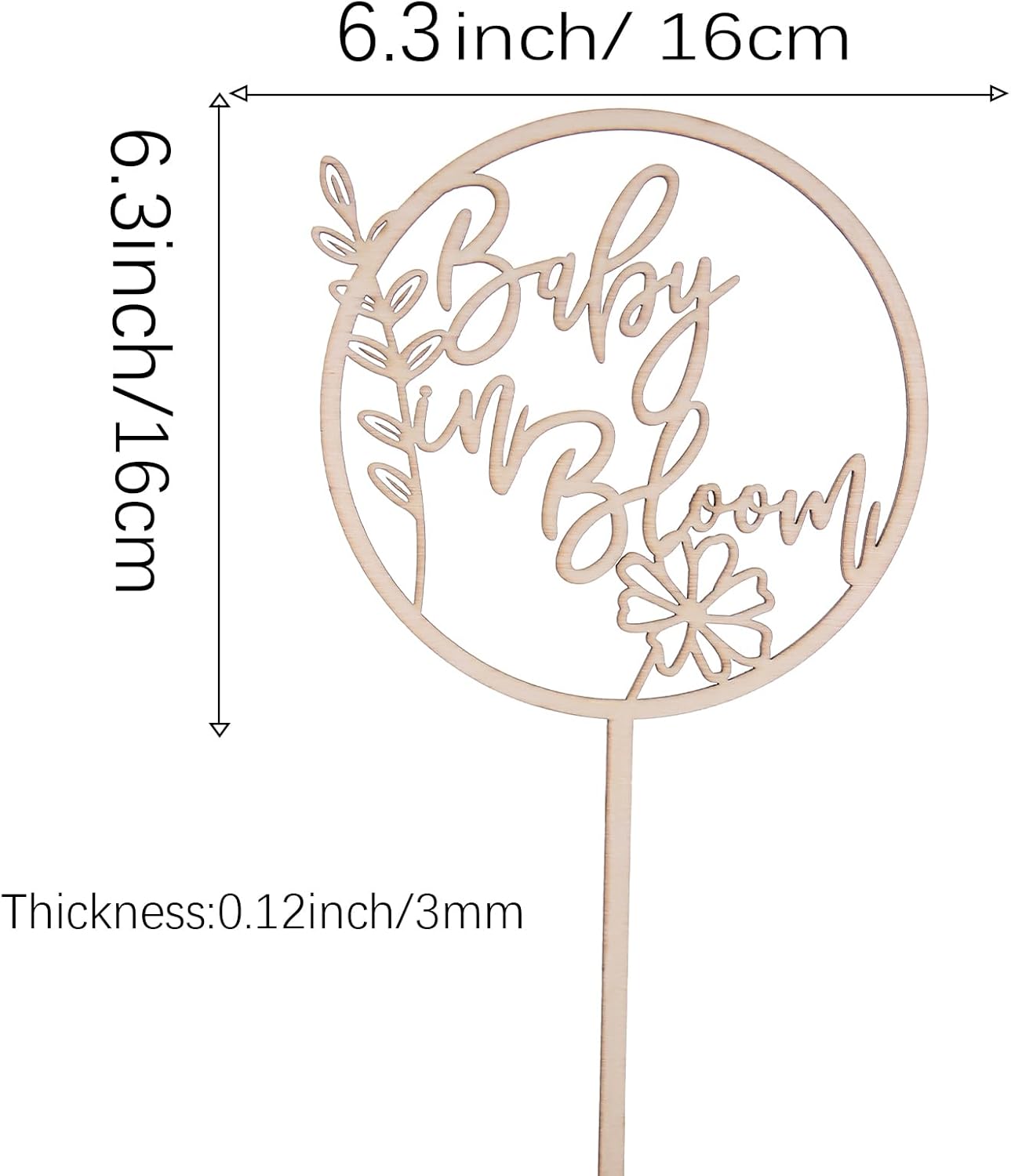 Baby in Bloom Wood Cake Topper - Baby Shower and Gender Reveal Wooden Cake Sign Decoration Photo Props