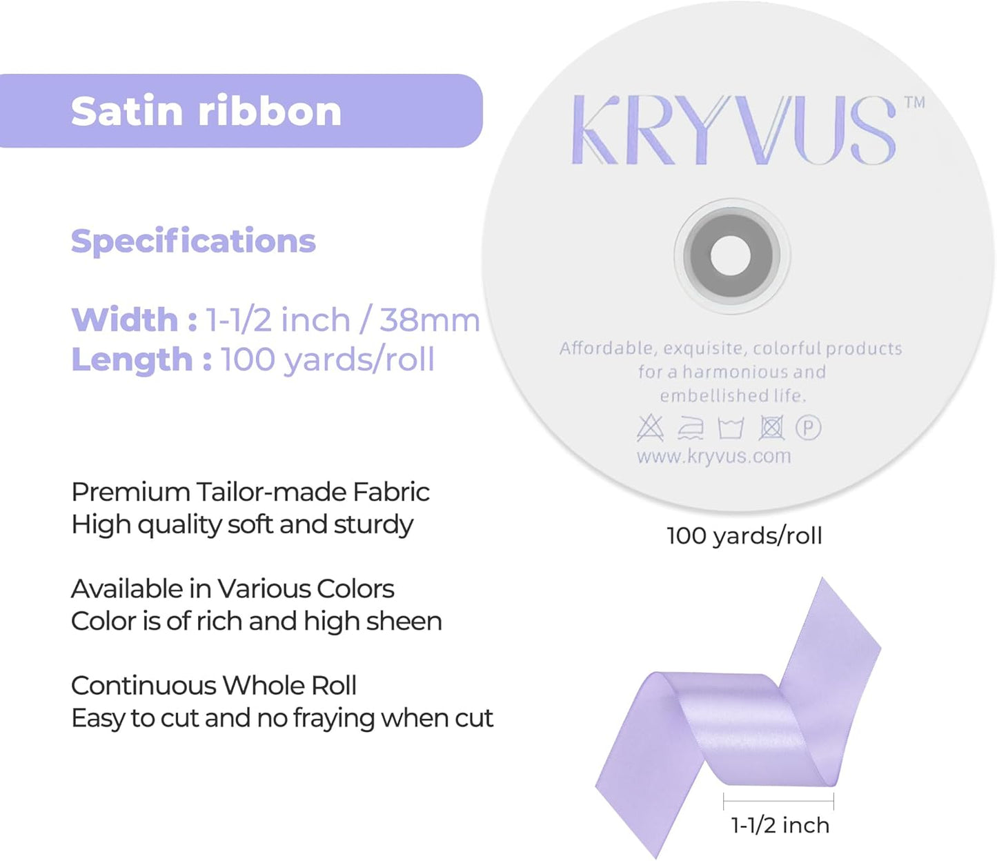 Lavender Satin Ribbon 1-1/2 inch X Continuous 100 Yards, Single Face Polyester Ribbon Perfect for Gift Wrapping, Flower Bouquet, Wedding Decor, Crafts, Bow Making, Sewing and More