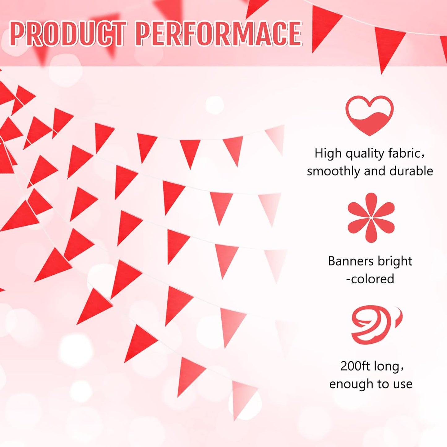 Tatuo 200 Feet Solid Pennant Banners Flags String Triangle Hanging DIY Bunting Flags Party Decorations for Grand Opening Party Banners for Kids Birthday, Shops (Red)