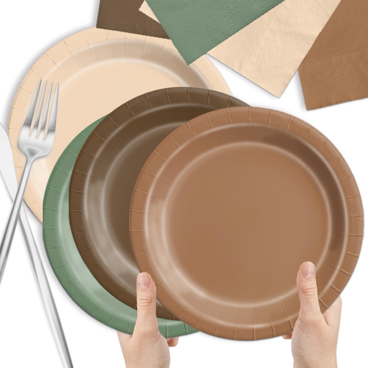 CMUSKO Woodland Baby Shower Decorations - 60pcs Brown Sage Green Forest Animal Theme Plates & Napkins Kit - Safari Party Supplies for Birthday, Baby Shower Neutral