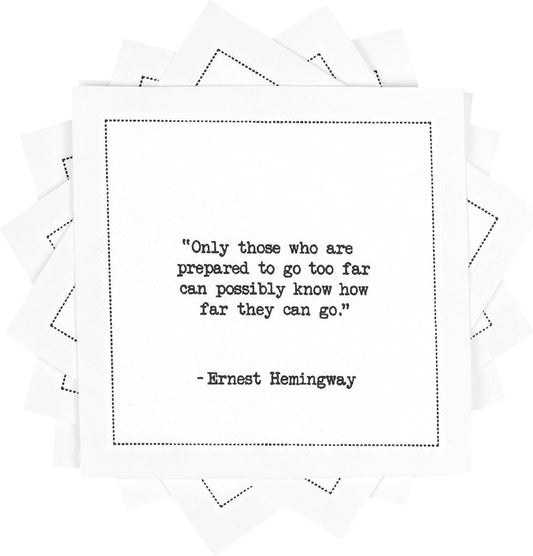 Five Star Napkins Hemingway Quotes, White Cotton Cocktail Napkins, Beverage Napkins, Bar Napkins, Cloth Napkins, Party Napkins, Events, Holidays, Weddings, Birthdays, Disposable, 4.5" x 4.5"- (50x)