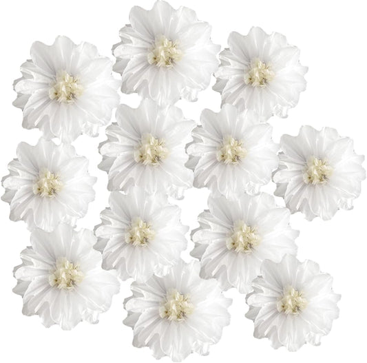 12pcs 8in 10in Paper Flowers Tissue Flowers Pom Paper Pom Poms Hanging Paper Flowers Wall Backdrop Wedding Party Flower Decorations DIY Art Craft Blooms for Birthday Baby Shower Decor White