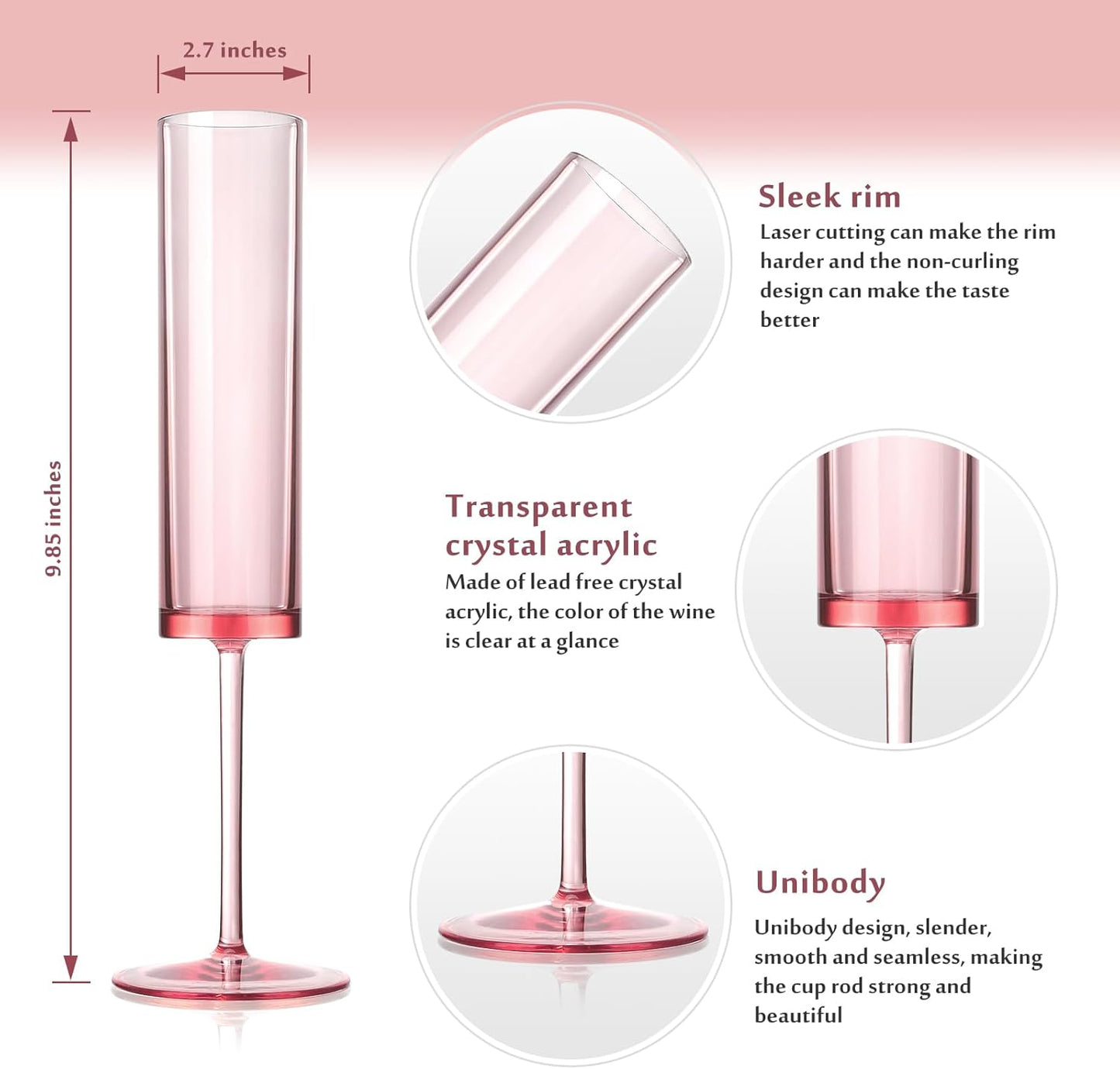 50 PCS Pink Champagne Flutes Plastic 5.4 OZ Clear Acrylic Champagne Flutes Sparkling Wine Glasses Wedding Table Decorations Reusable For Valentines Toasting Engagement Party Supplies (Pink, 50 Pack)