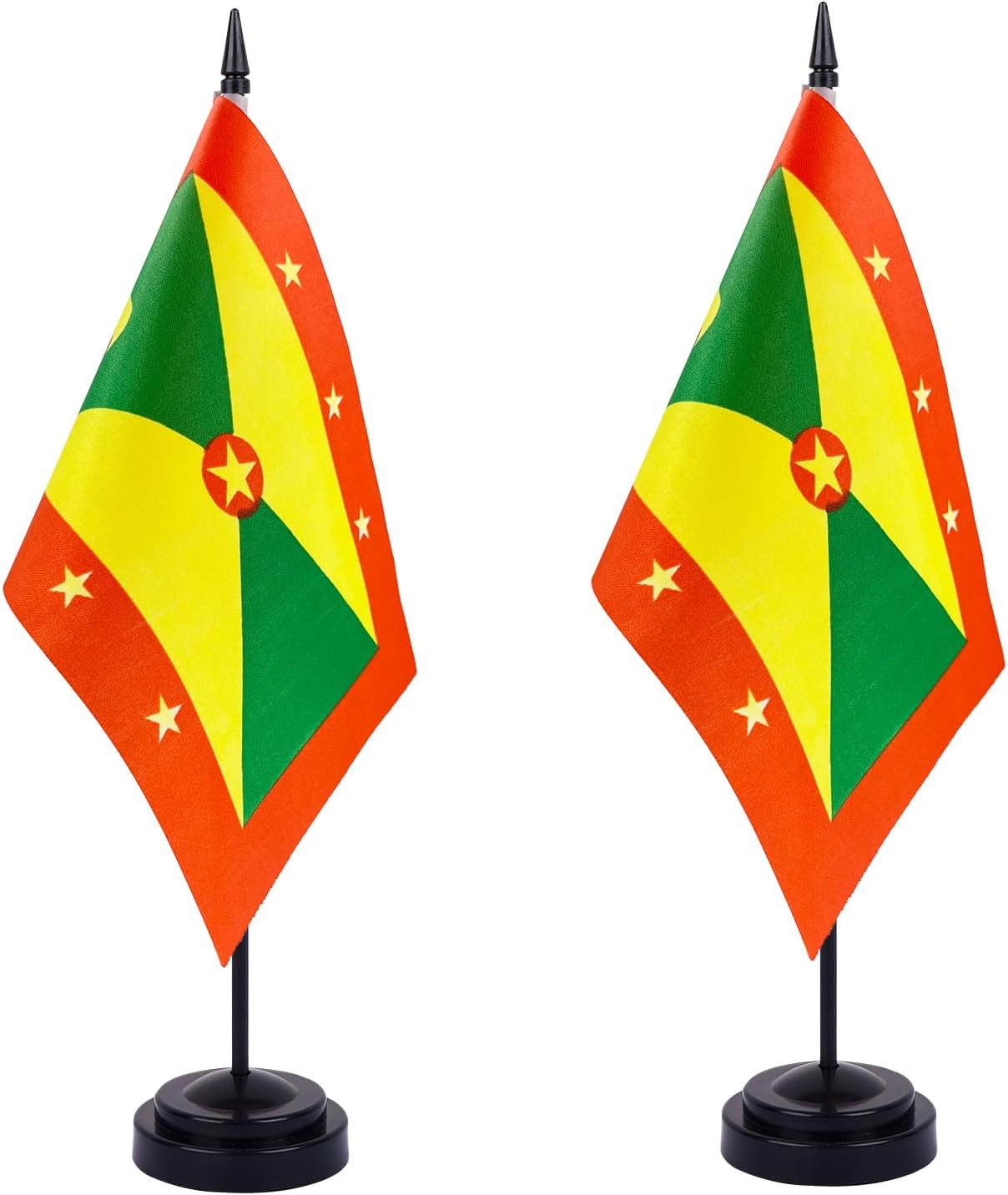 WXTWK 2 Pack Grenada Flag Grenada Deluxe Desk Flag Set - Mini Small Grenada Table Office Flags with Black 12" Solid Pole Stand Base Classroom Meeting Desktop Decorations