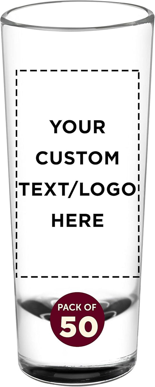 Custom Cordial Shooter Shot Glasses 2 oz. Set of 50, Personalized Bulk Pack - Great for Birthdays, Parties, Indoor & Outdoor Events - Black