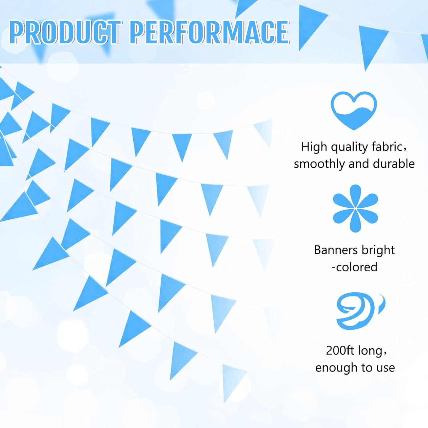 Tatuo 200 Feet Solid Pennant Banners Flags String Triangle Hanging DIY Bunting Flags Party Decorations for Grand Opening Party Banners for Kids Birthday, Shops (Blue)