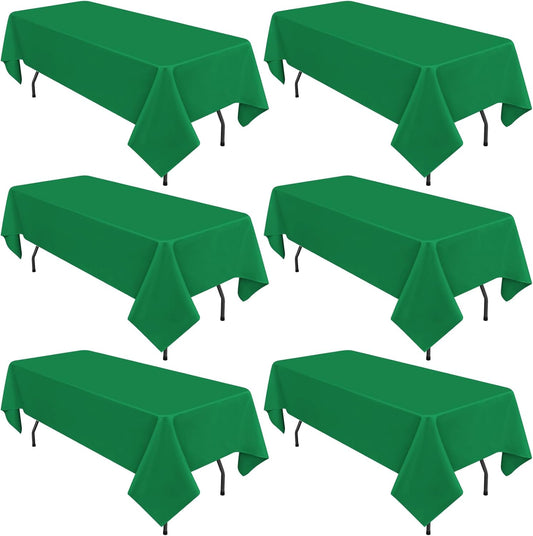 6 Pack Green Tablecloths for 6ft Rectangle Tables 60 x 102 Inch - Polyester Table Cover Stain and Wrinkle Resistant Washable Fabric Table Clothes for Wedding Party Banquet Reception Restaurant