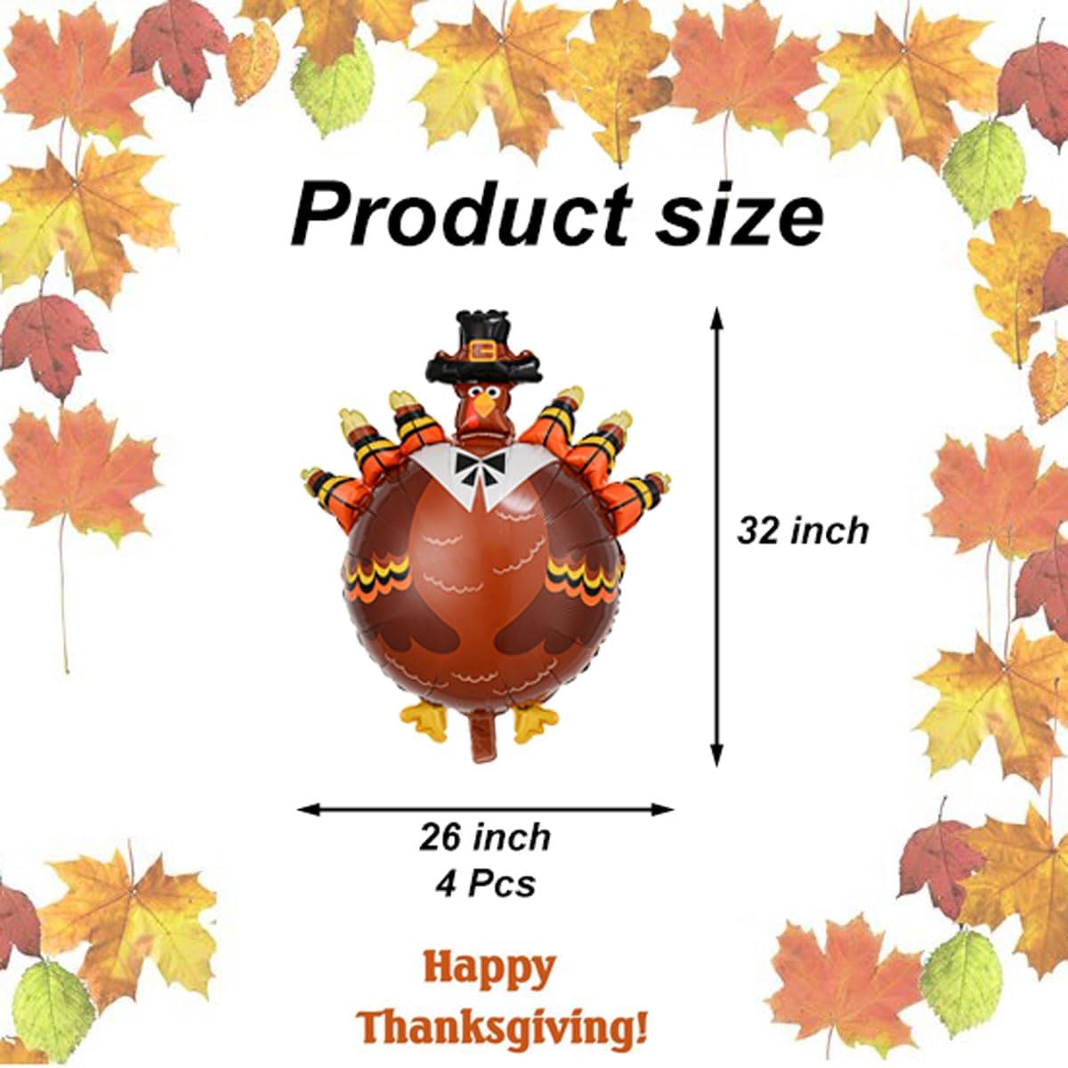 Turkey Balloon Thanksgiving Balloons Fall Balloon Decorations Turkey Balloons for Thanksgiving Themed Party Fall Harvest Party Birthday Party Supplies 4 Pcs